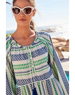 Жаккардовое мини-платье-кафтан на лето, синий Next