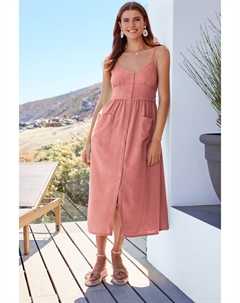 Платье миди из смесового льна на бретелях, розовый Next