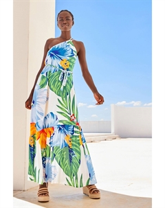 Летнее плетеное платье миди на одно плечо, белый Next