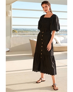 Юбка-миди из 100% хлопка застегивается на пуговицы, черный Next