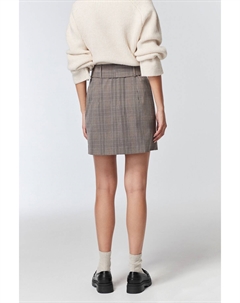 Клетчатая мини-юбка с поясом, серый Next