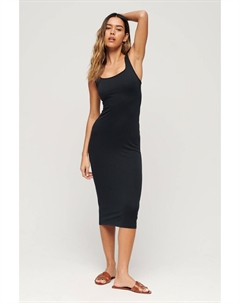 Трикотажное платье миди с квадратным вырезом, черный Superdry