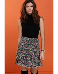 Мини-юбка из сетки с декоративной окантовкой Черная с цветами, черный Next