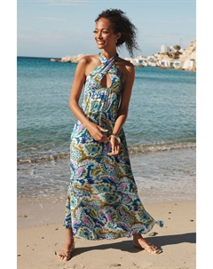 Летнее платье миди с вырезом бретельками, синий Next