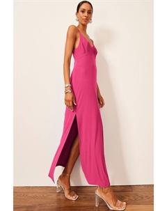 Атласное платье миди без рукавов с V-образным вырезом, розовый Next