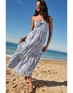 Платье миди без бретелек с английской вышивкой, синий Next