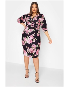 Плиссированное платье и заниженными плечами London с цветочным мотивом, черный Yours