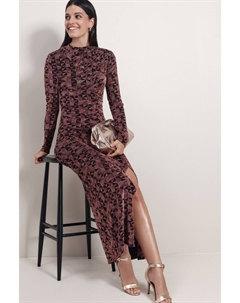 Платье миди с блестящими сборками и длинными рукавами, розовый Next