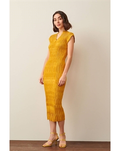 Платье миди из плиссированного материала с короткими рукавами цвета охры, желтый Next