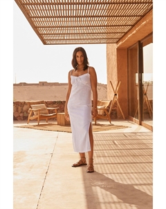 Летнее платье миди Rochelle из 100% льна с рюшами, белый Next