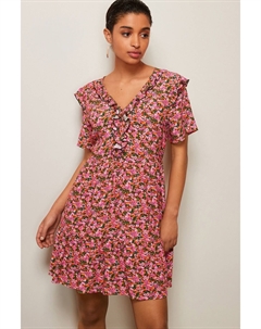 Мини-платье со сборками и рюшами, розовый Next