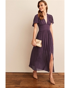 Плиссированное платье миди с короткими рукавами, фиолетовый Next