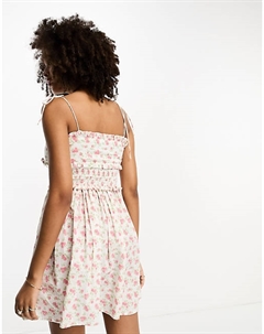 Розовый мини-сарафан с бантом и присборенной талией DESIGN Asos