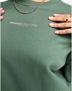 Объемный свитшот цвета хаки с большим логотипом на спине Weekend Collective Asos