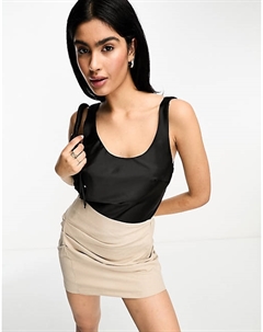 Черная атласная майка с овальным вырезом DESIGN Asos