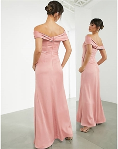 Атласное платье макси с драпировкой и запахом EDITION Темно-розовое Asos