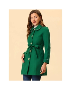 Женский зимний элегантный длинный плащ с воротником с лацканами контрастного цвета, черный Allegra k