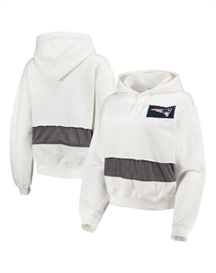 Женский укороченный пуловер с капюшоном «летучая мышь» New England Patriots белого цвета New England Patriots Unbranded