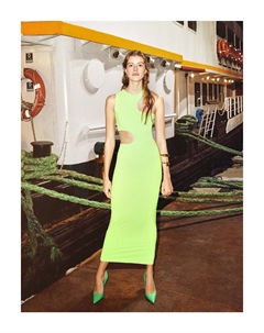 Длинное платье с вырезом на шее, украшенное окном, зеленый Koton