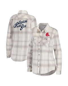 Женская одежда Erin Andrews Серая/кремовая фланелевая рубашка на пуговицах Boston Red Sox Unbranded