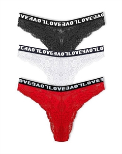 Бразильские кружевные эластичные женские трусики с высокой талией LOVE, 3 предмета, черный Hnx