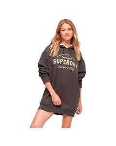 Короткое платье Luxe Metallic Logo Hood Long Sleeve, черный Superdry
