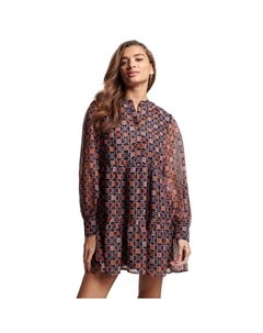 Короткое платье Tiered Long Sleeve, коричневый Superdry