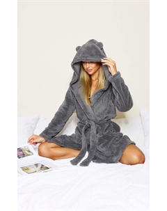 Угольный халат с пушистыми ушками Тедди Prettylittlething