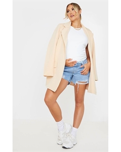 Светлые джинсовые рваные шорты синего цвета с поясом для беременных Prettylittlething