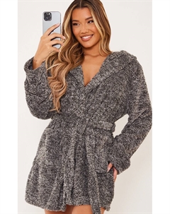 Темно-серый пушистый халат Prettylittlething