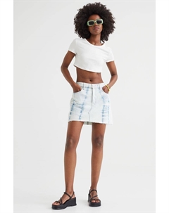 Джинсовая юбка с заниженной талией, светло-голубой деним/узор H&m