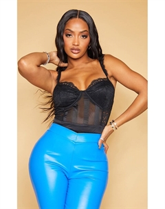 Черное кружевное боди в полоску из сетчатой ​​ткани Shape Prettylittlething