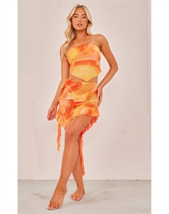 Оранжевая пляжная юбка из сетчатой ​​ткани с цветочным принтом и оборками Prettylittlething