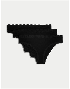 Бразильские трусики из 3 пар хлопка с высоким содержанием хлопка, черный Marks & spencer