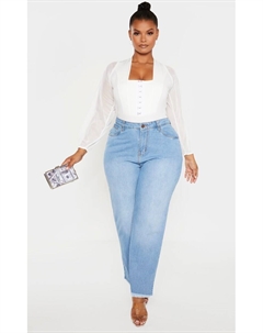 Белое боди с сетчатыми рукавами и люверсами Plus Prettylittlething