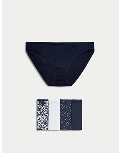 Трусики бикини из хлопка и лайкры с принтом, 5 шт Marks & spencer