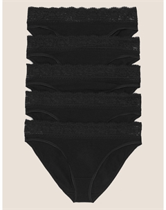 5 шт трусиков из хлопка, лайкры и кружева, черный Marks & spencer