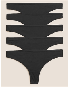 5 шт. стринги из микрофибры No VPL с низкой посадкой, черный Marks & spencer