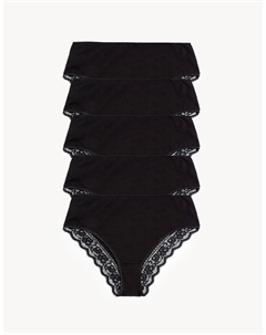 Бразильские трусики из хлопка и кружева с высокой талией, 5 шт., черный Marks & spencer