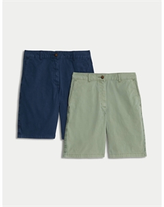 2 пары хлопковых шорт чинос чайного цвета, хаки микс Marks & spencer