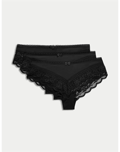 Бразильские трусики из 3 штук с кружевной отделкой, черный Marks & spencer