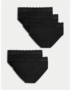 Шорты с высокой посадкой из хлопка, лайкры и кружева, 5 шт., черный Marks & spencer