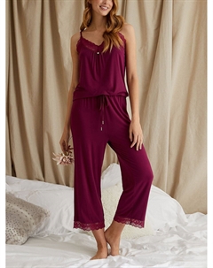 Укороченный пижамный комплект с брюками и кружевом, бордо Pretty you london