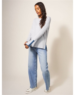 Оливковый джемпер с разрезом по бокам, светло-серый White stuff