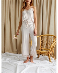 Укороченный пижамный комплект с брюками и кружевными бамбуковыми брюками, пуховка Pretty you london