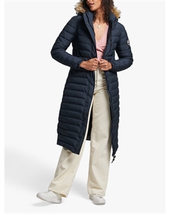 Удлиненная куртка-пуховик с капюшоном из искусственного меха, темно-синий Eclipse Superdry