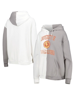 Женский пуловер с капюшоном Gameday Couture серого/белого цвета USC Trojans с разрезом Unbranded