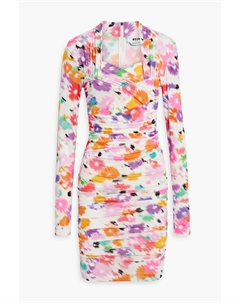 Мини-платье из эластичного джерси со сборками и принтом, лавандовый Msgm