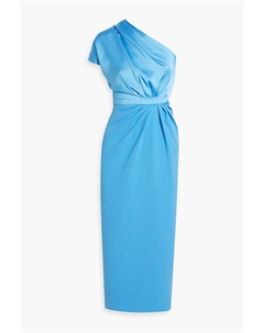 Платье миди из атласного крепа на одно плечо с драпировкой, бирюзовый Rhea costa