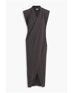 Платье миди из шелкового крепа с запахом, серый Brunello cucinelli